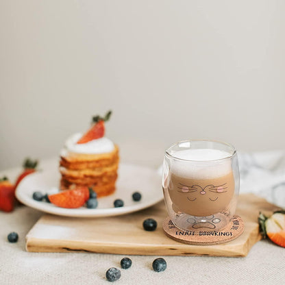 Joymaking Katze Glas Tasse Doppelwandig Untersetzer