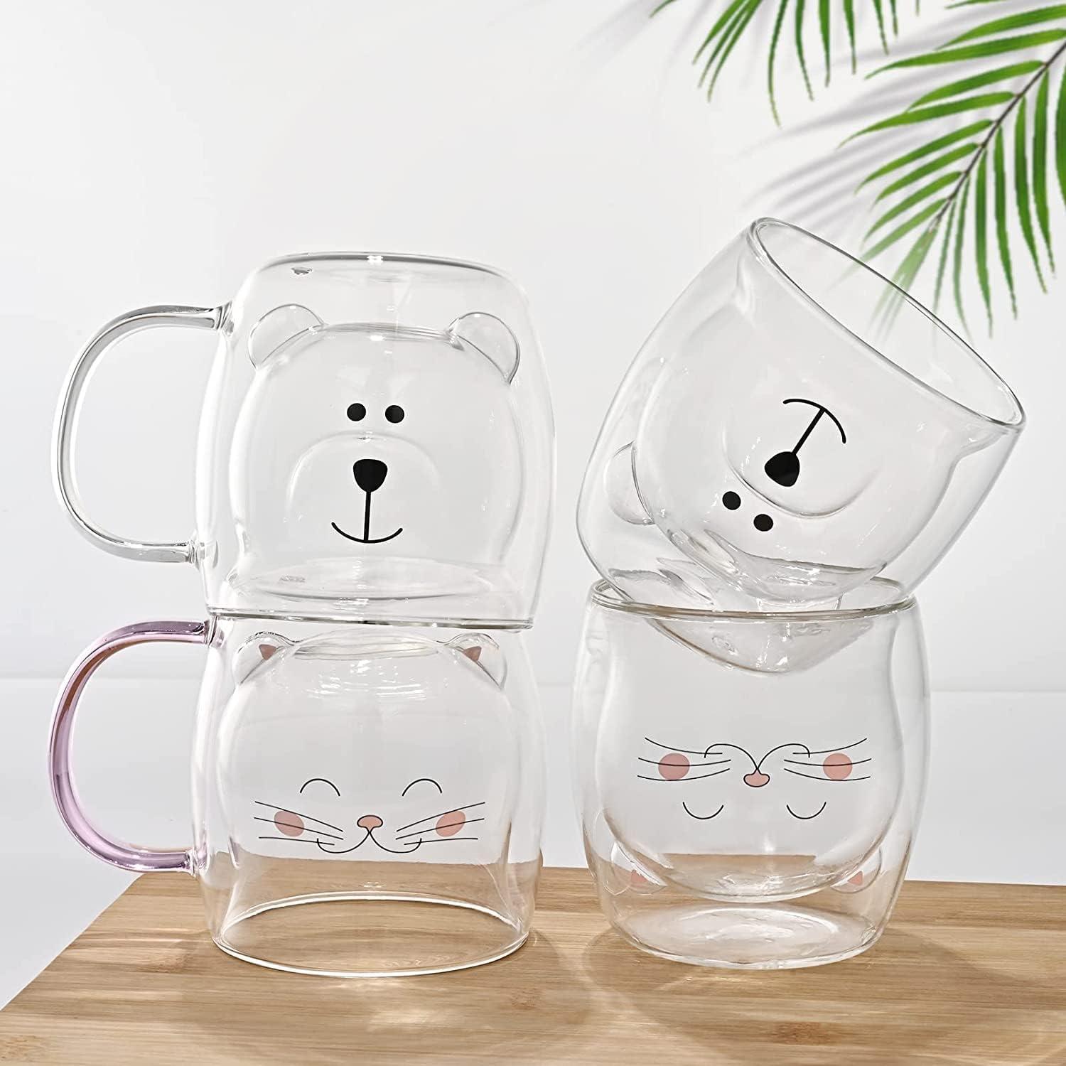 Doppelwandige Katzentasse Thermogläser mit Untersetzer, Geschenke für Frauen