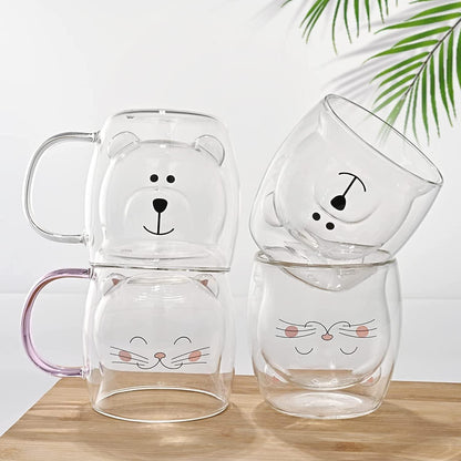 Doppelwandige Katzentasse Thermogläser mit Untersetzer, Geschenke für Frauen