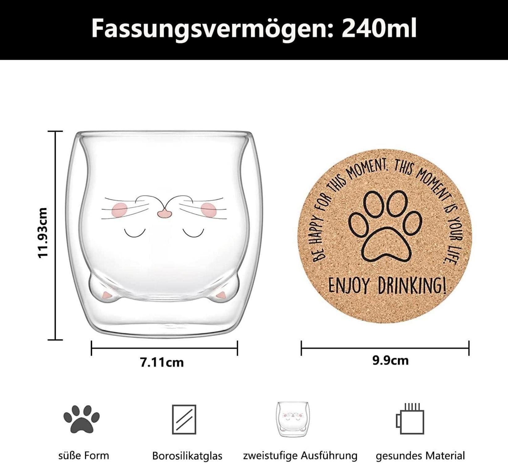 Joymaking Katze Thermoglas Doppelwandig Gläser Geschenk Frauen Kinder