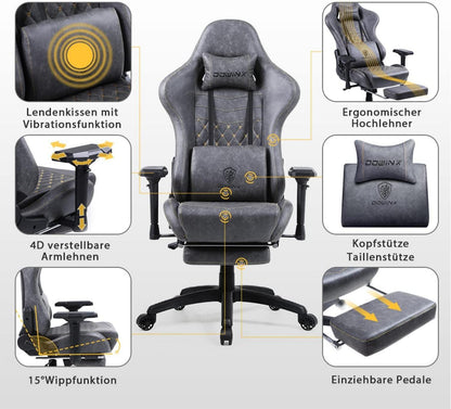 Dowinx Gaming Stuhl Ergonomisch mit Massage Lendenwirbelstütze Bürosessel