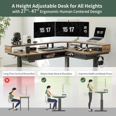 160cm L-Form Höhenverstellbarer Schreibtisch LED Strip
