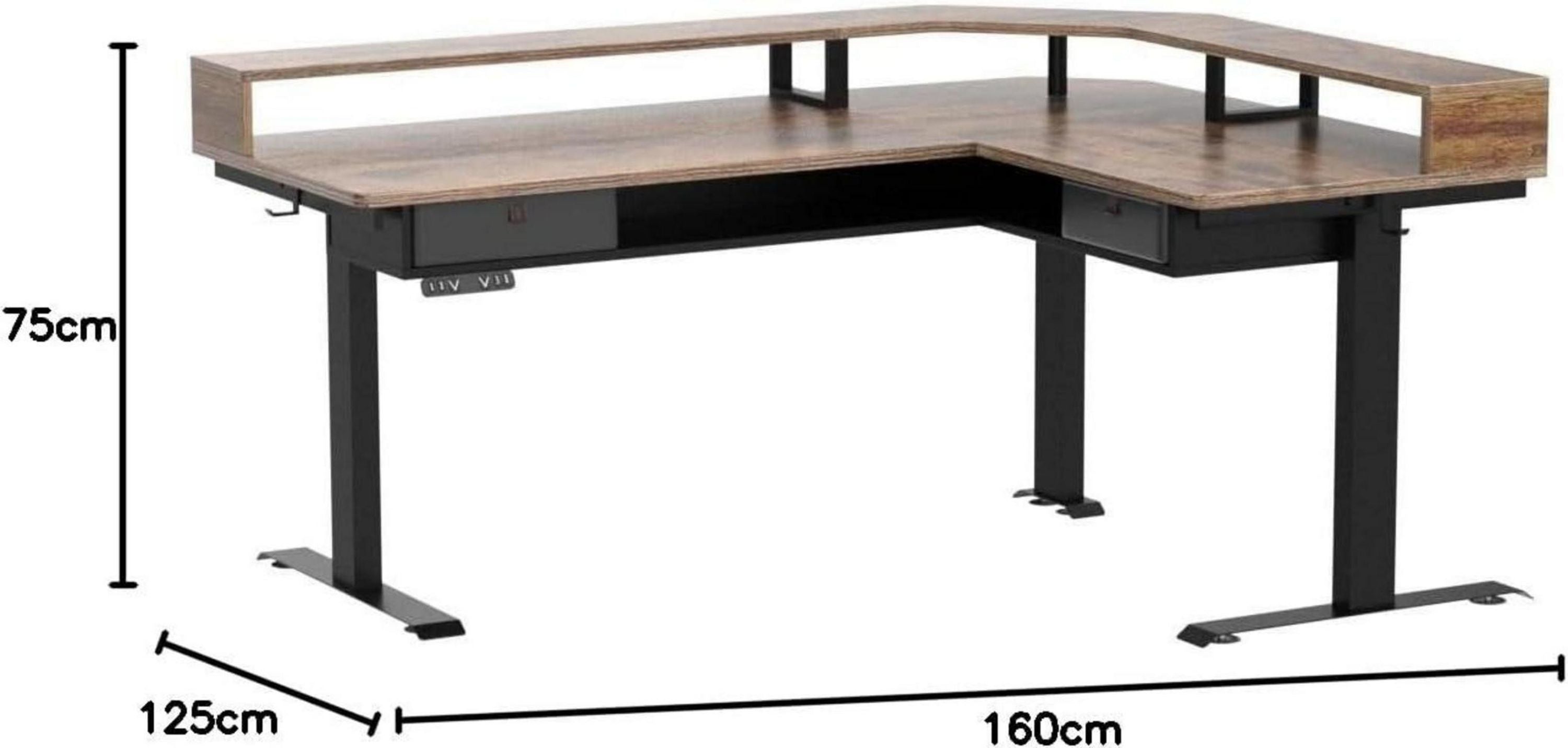 160cm Elektrischer Höhenverstellbarer Schreibtisch mit LED-Streifen, L-Form Stehpult, Monitorständer, 2