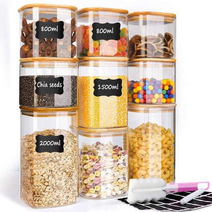 9-teiliges Vorratsglas Set mit Deckel für Kaffee Gewürz Müsli