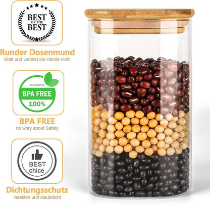 OSORD 9er Set Vorratsgläser mit Deckel für Küche - Luftdichtes Glasbehälter-Set in verschiedenen Größen - inkl. Etiketten & Bürste