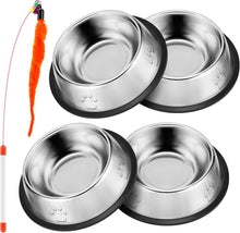 Katzen Napf Set 4-teilig & Katzenspielzeug Edelstahl - Futterschüssel