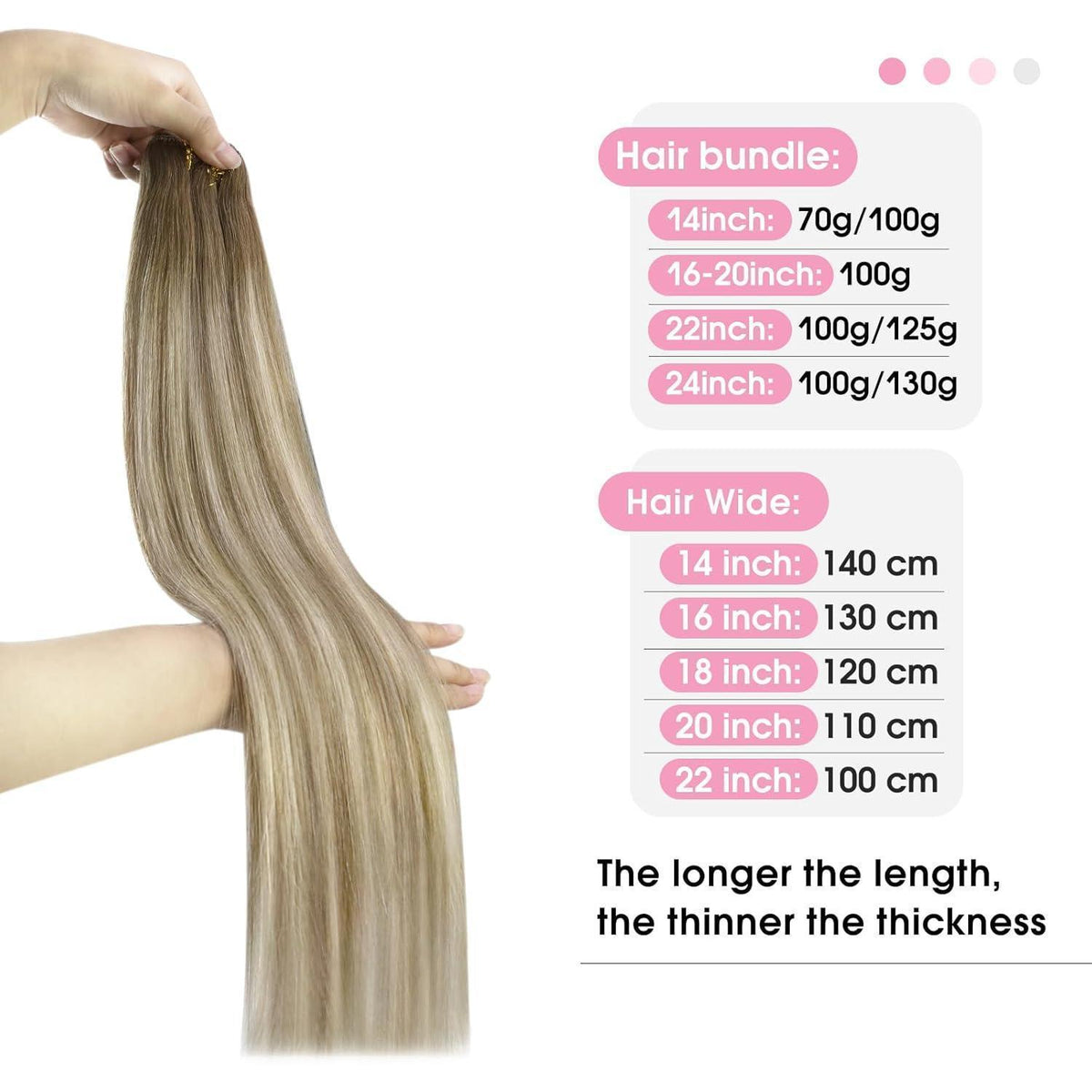 Echthaar Tressen Ombre Braun Blond 40cm 100g Weft