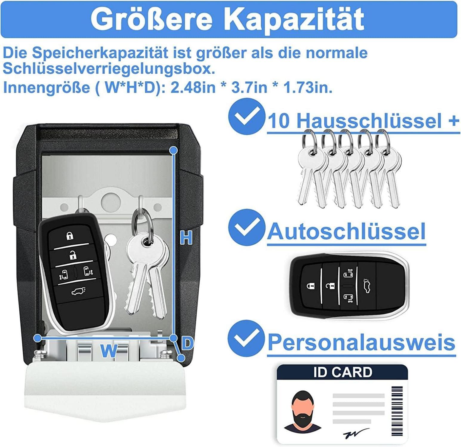 ZHEGE Schlüsseltresor mit Zahlencode und Haken für Hausschlüssel, Autoschlüssel - Grau