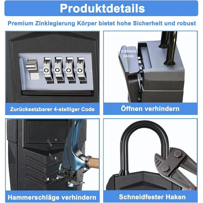 Schlüsseltresor Aussen mit Zahlencode, Wetterfest, Schwarz L