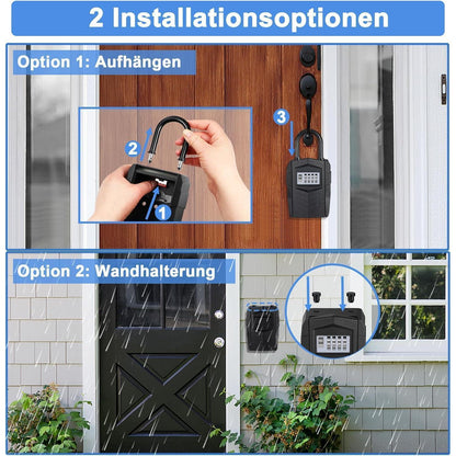 Schlüsseltresor Aussen mit Zahlencode, Wetterfest, Schwarz L