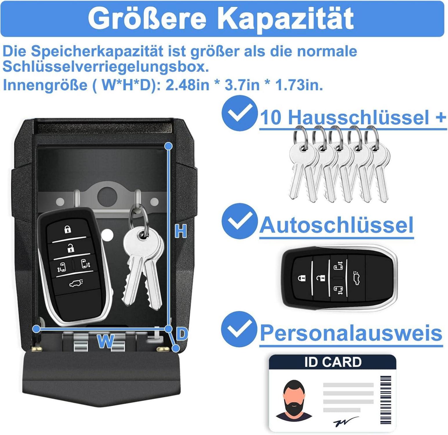 ZHEGE Schlüsseltresor Zahlencode Außen Groß Schwarz 10+ Schlüssel Auto