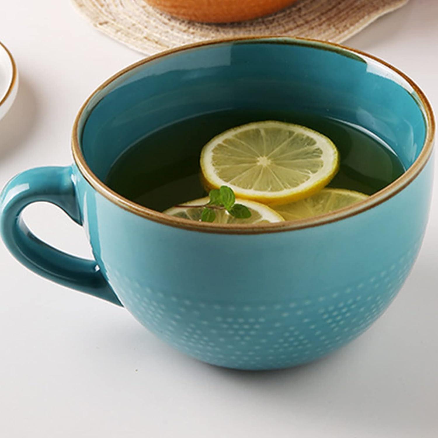 Groß Keramik Kaffeetasse 700ml Tee Tasse Müsli Suppe Blau