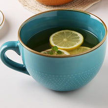 Groß Keramik Kaffeetasse 700ml Tee Tasse Müsli Suppe Blau