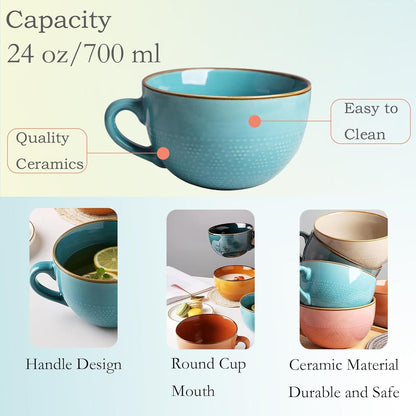 Groß Keramik Kaffeetasse 700ml Tee Tasse Müsli Suppe Blau