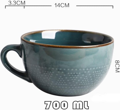 Groß Keramik Tasse 700ml Kaffeetasse Tee Müsli Suppe Blau Schale