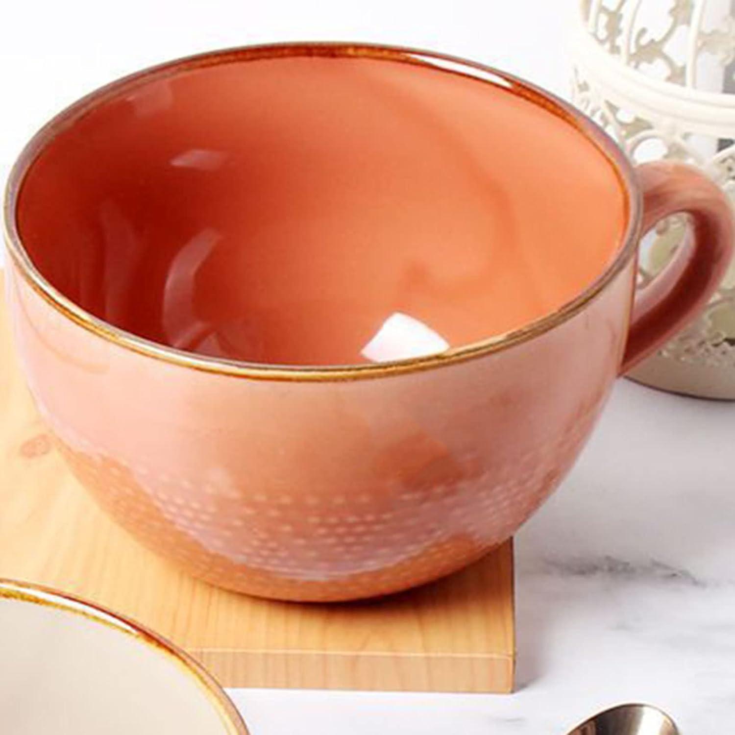 Groß Keramik Kaffeetasse Tee Suppentasse 700ml Orange Henkel