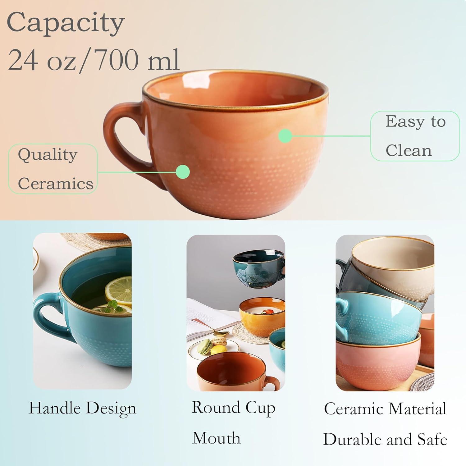 Groß Keramik Kaffeetasse Tee Suppentasse 700ml Orange Henkel