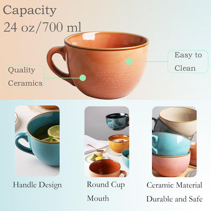 Groß Keramik Kaffeetasse Tee Suppentasse 700ml Orange Henkel