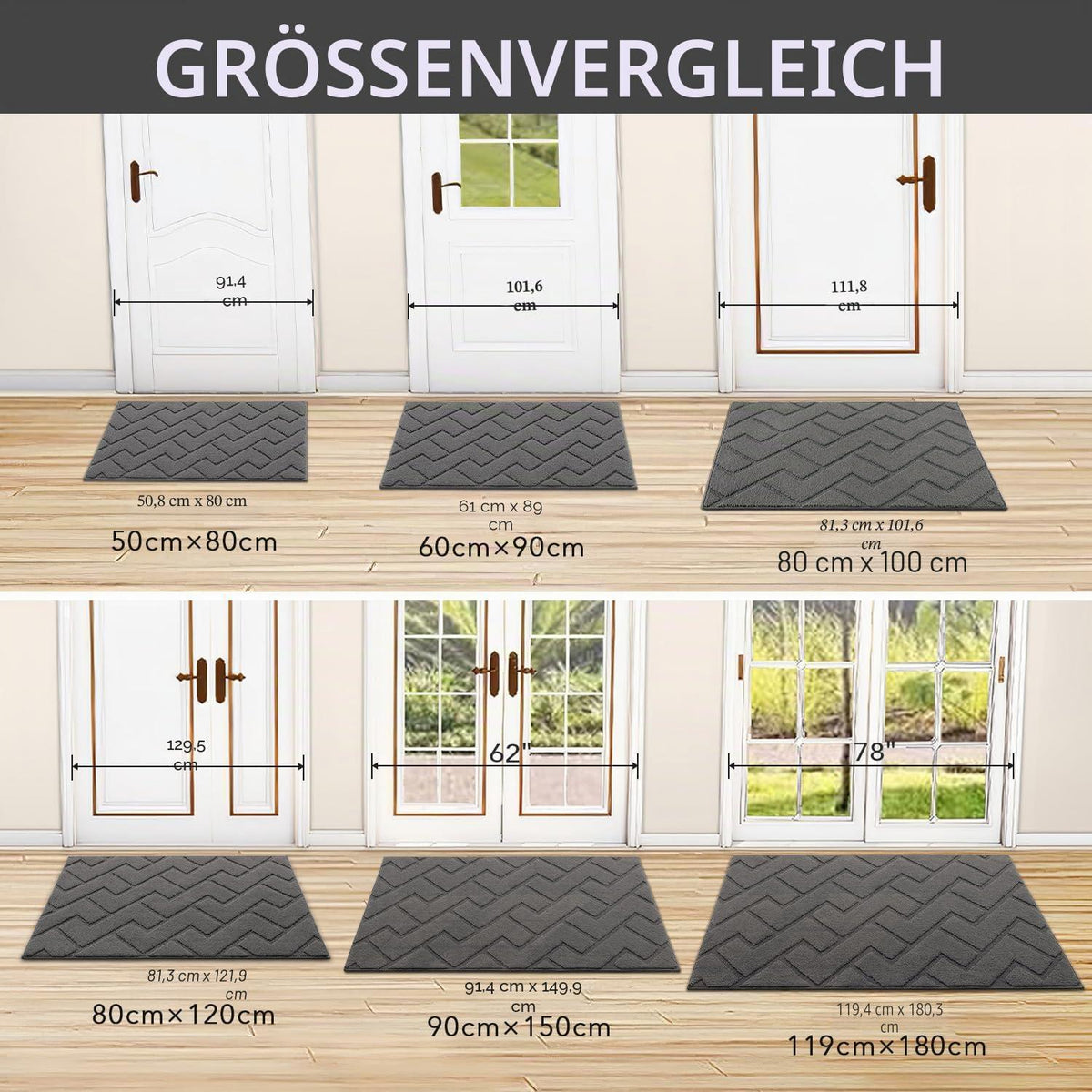 Fußmatte Innen 80x100cm – Rutschfest & Saugfähig, Grau