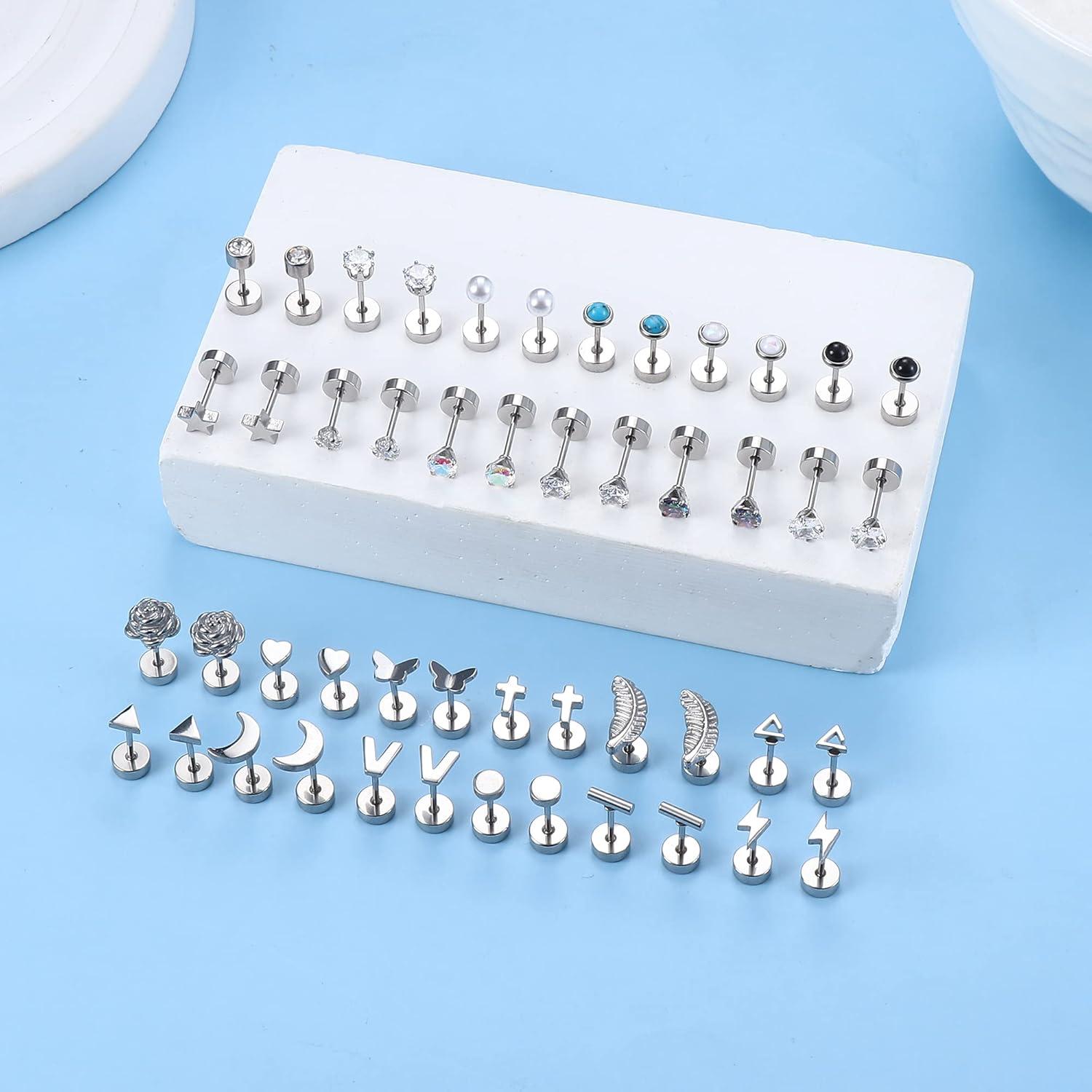 24Pairs Kleine Ohrstecker Set Damen Chirurgenstahl Zirkonia Hypoallergen