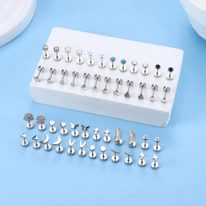 24Pairs Kleine Ohrstecker Set Damen Chirurgenstahl Zirkonia Hypoallergen
