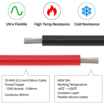 QWORK® 10AWG Silikon Elektronik Kabel - 5M Schwarz/Rot