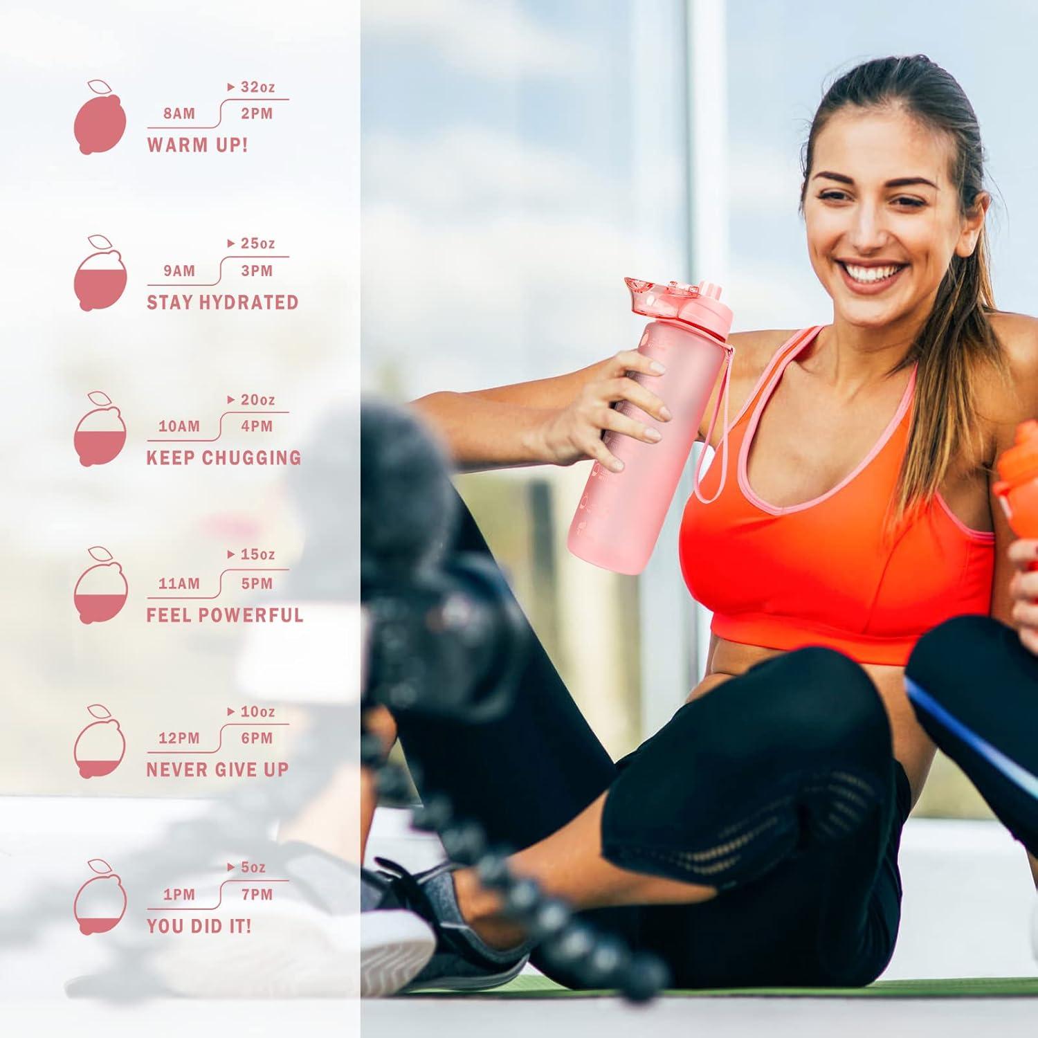 Sport Trinkflasche 1L BPA-frei Auslaufsicher Rosa Fitnessstudio Schule