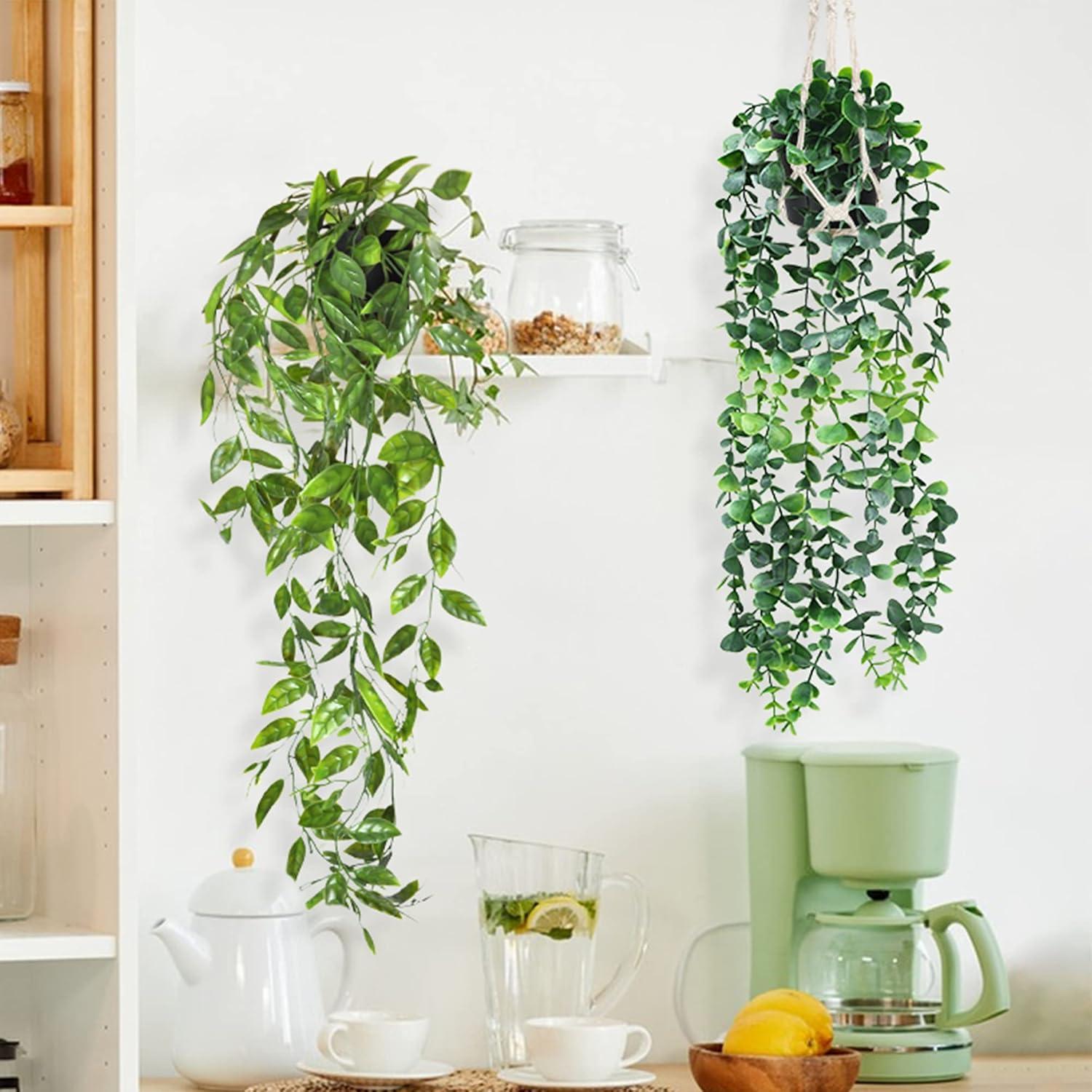 3er Set Künstliche Hängepflanzen mit Topf 55-85cm, Indoor Outdoor Deko