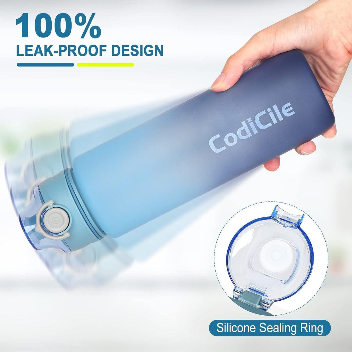 Sport Trinkflasche 1L BPA-freie Wasserflasche Verschlussdeckel Blau