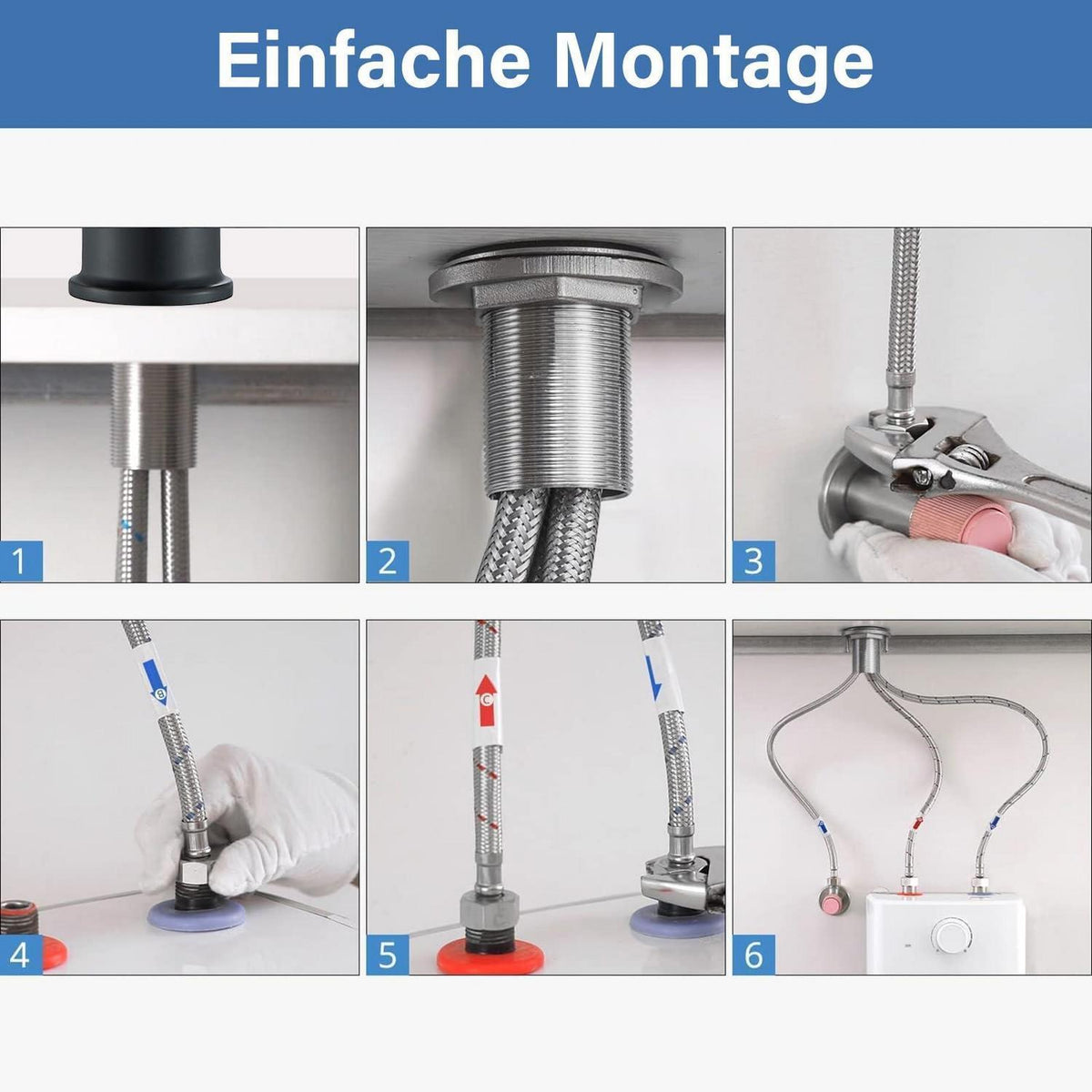 Niederdruck Küchenarmatur Schwarz, Herunterziehbare Brause 360°