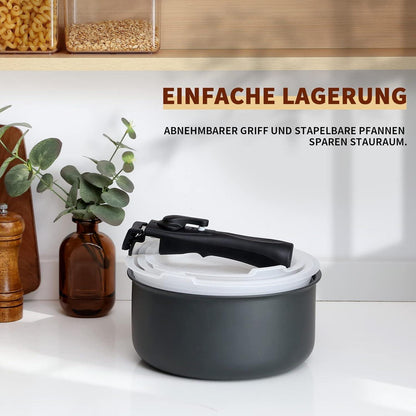 7tlg Kochtopfset mit abnehmbarem Griff | Antihaftbeschichtet