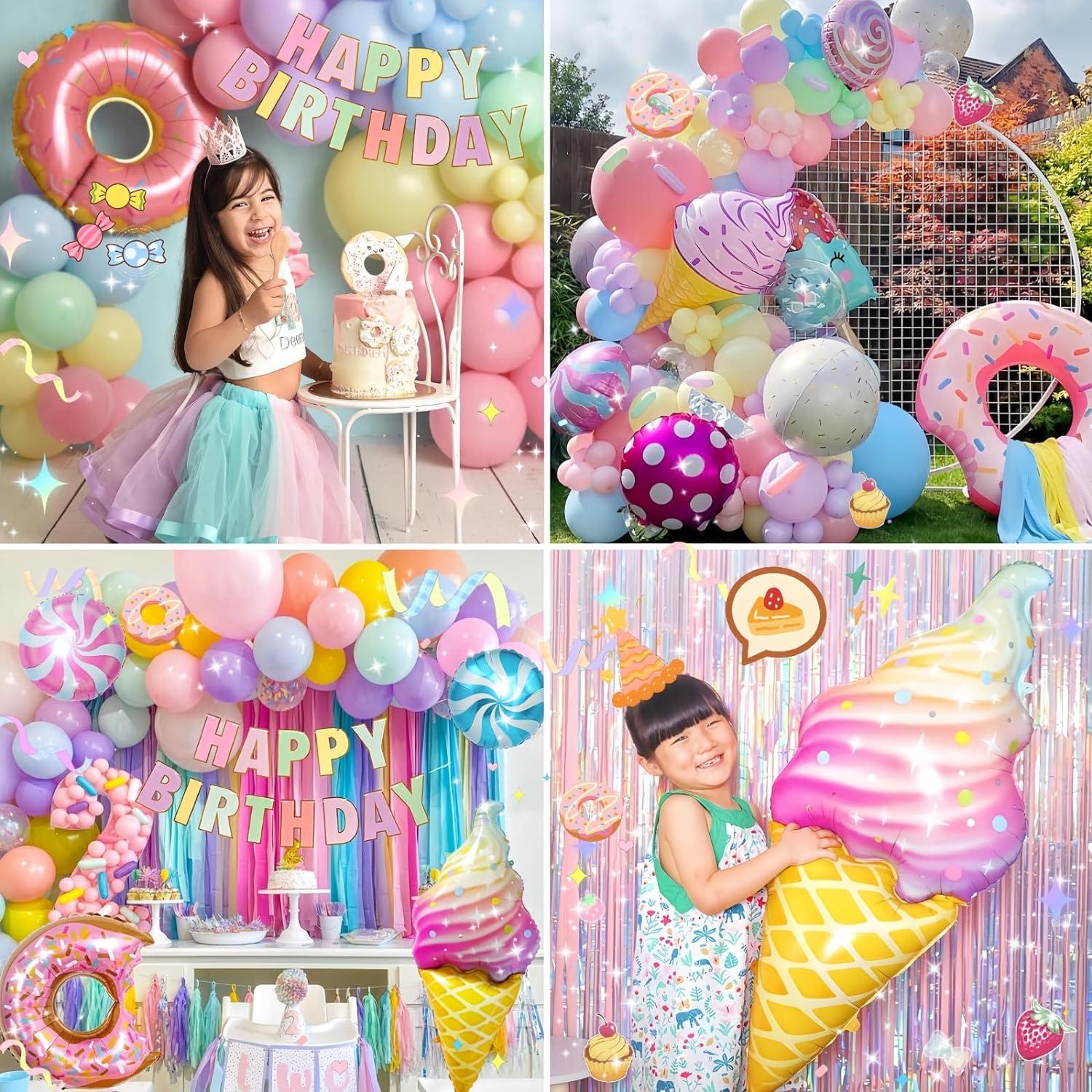 Mädchen Geburtstagsdeko Regenbogen Pastell Luftballons Donut Folienballon