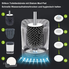 Silikon Toilettenbürste mit Behälter, Wandmontage & Stehen, schnell