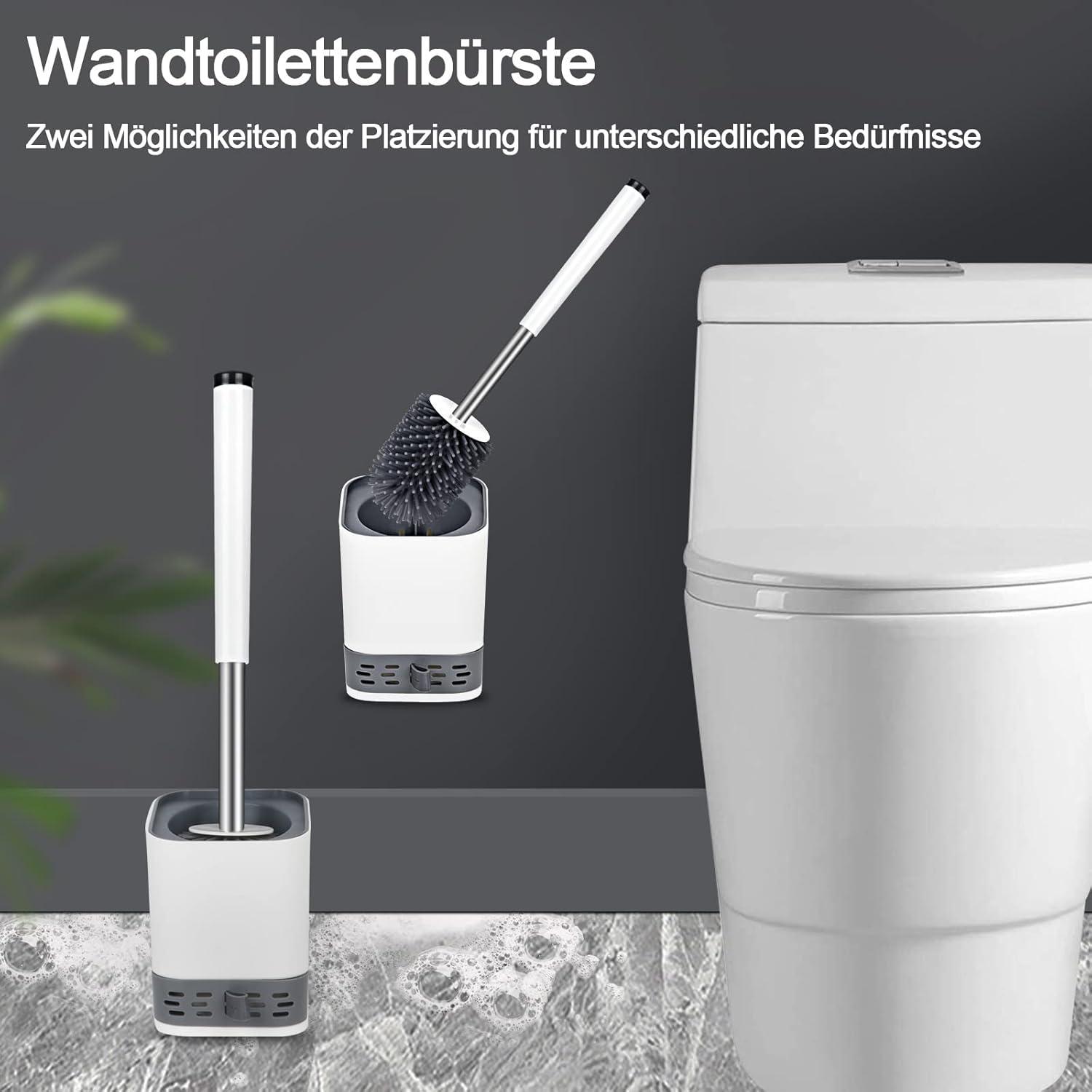 Silikon Toilettenbürste mit Versteckter Pinzette, Wandmontage & Stehen