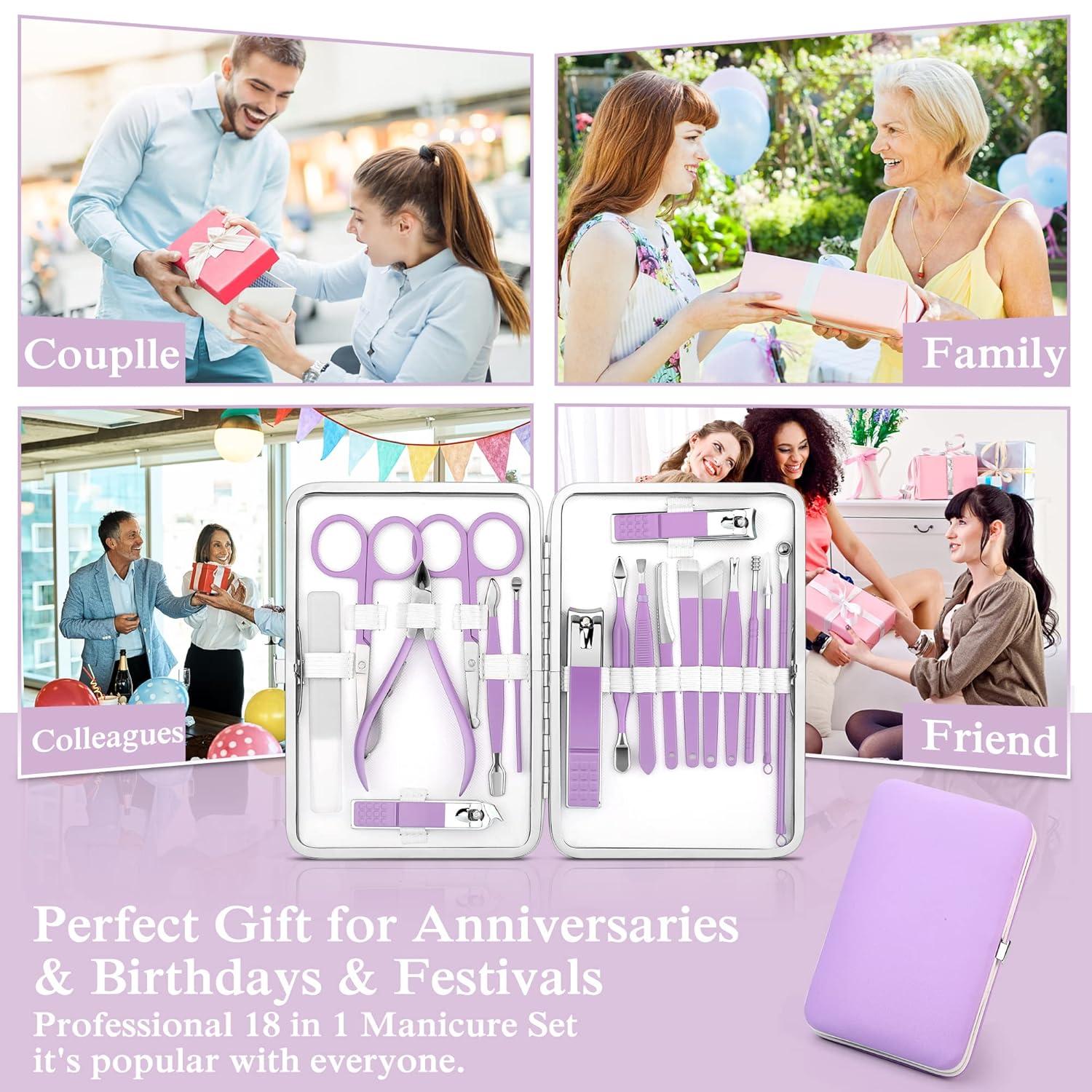 Professionelles Maniküre Pediküre Set 18-teilig mit Lila Etui