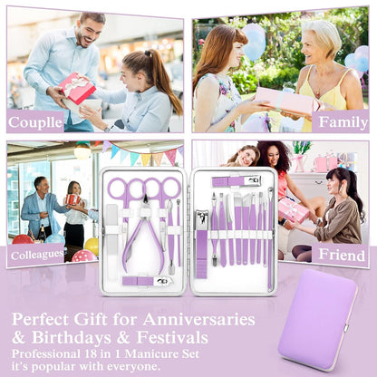 Professionelles Maniküre Pediküre Set 18-teilig mit Lila Etui