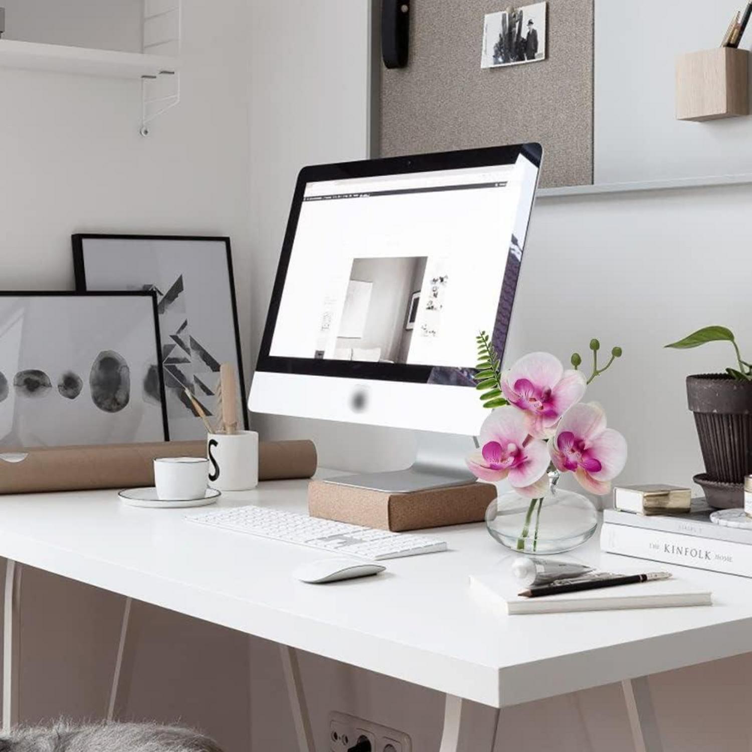 Künstliche Orchideen 3er Set Deko Kunstblumen Glasvase Wohnzimmer Büro