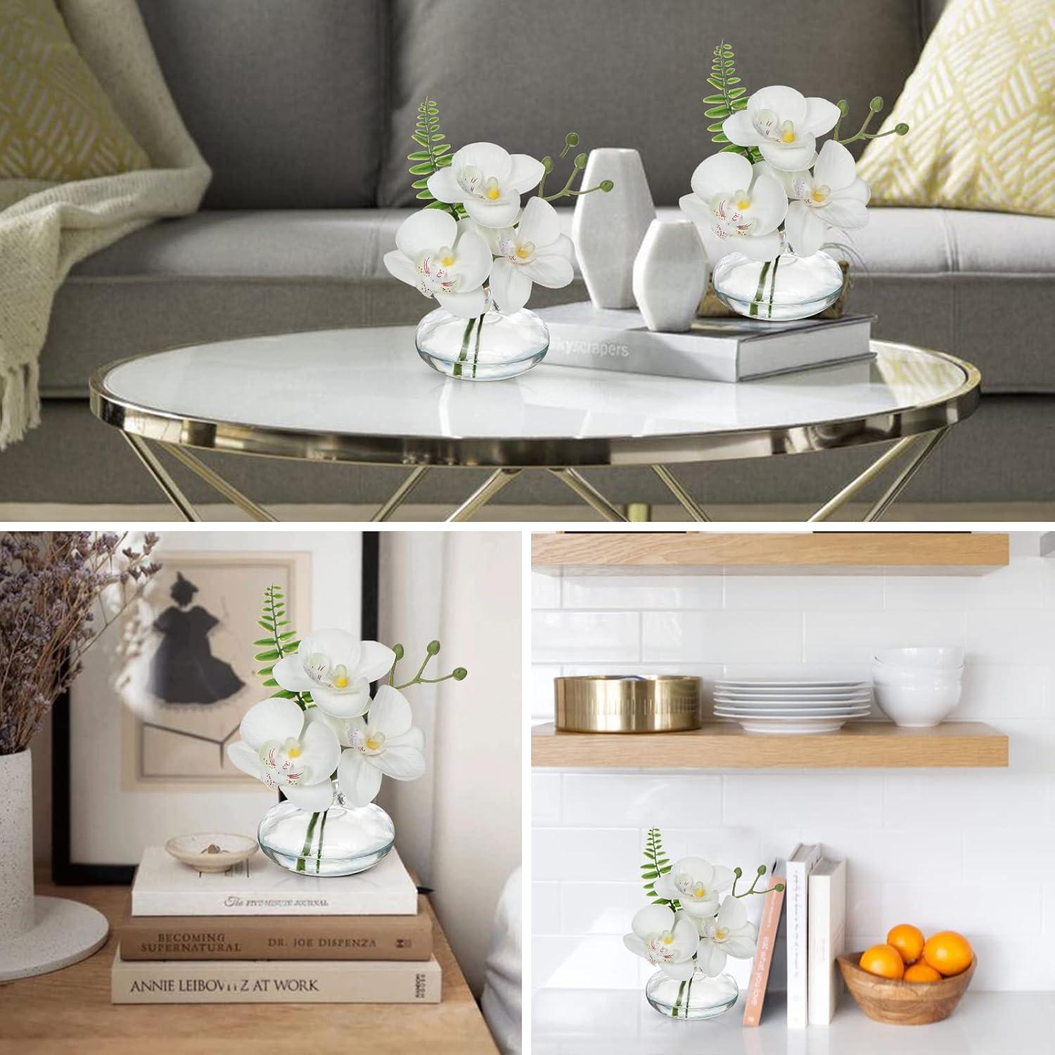 Kunstblumen Orchideen Deko 3er Set Glasvase Bad Wohnzimmer Büro