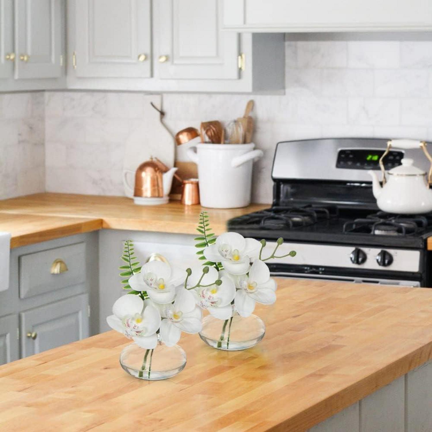 Kunstblumen 3er Set Künstliche Orchideen Glasvase Weiß Home Deko