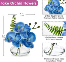 3er Set Künstliche Orchideen Dekoblumen mit Glasvase Blau