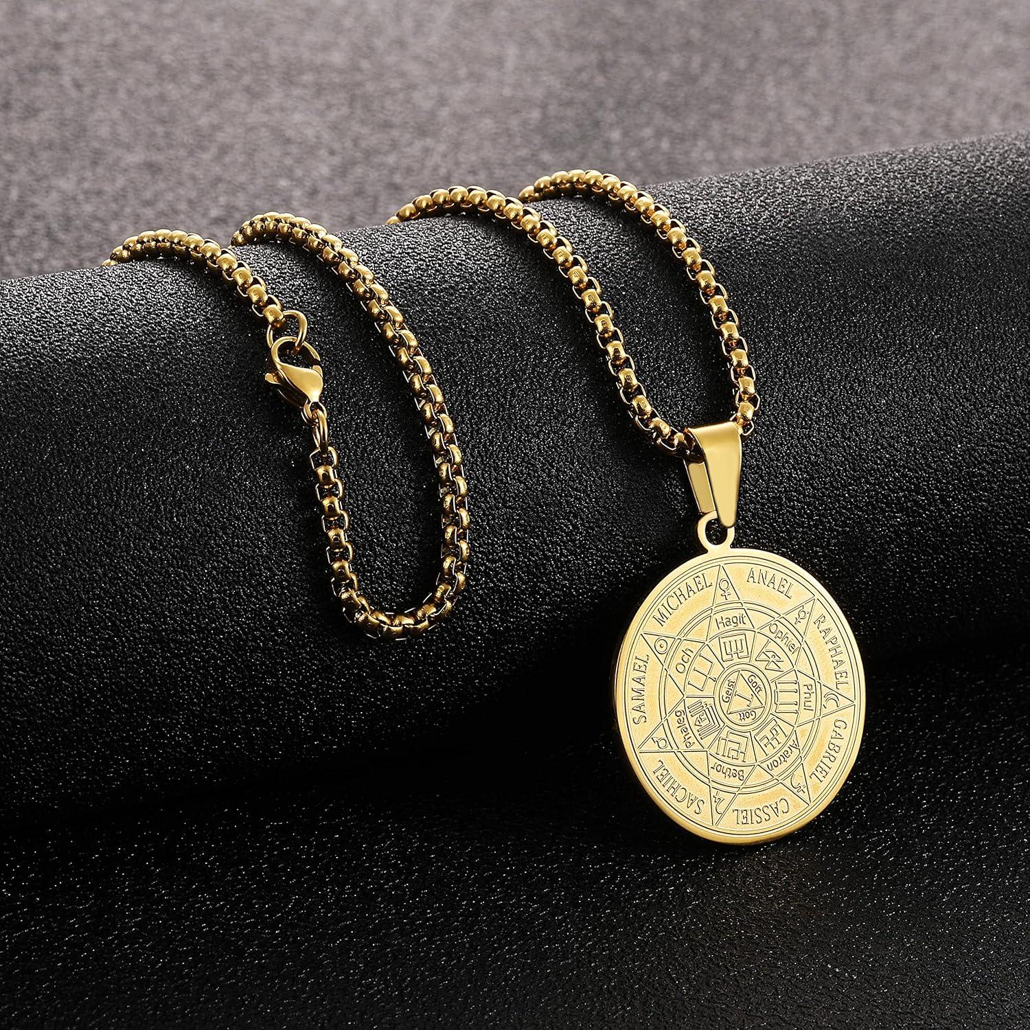 Halskette Herren 7 Erzengel Siegel Medaille Talisman Edelstahl Solomon Schmuck