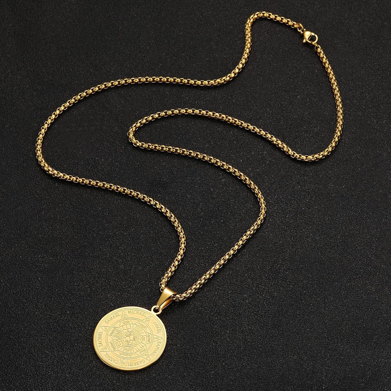 AFSTALR 7 Erzengel Siegel Halskette Herren Edelstahl Amulett Talisman