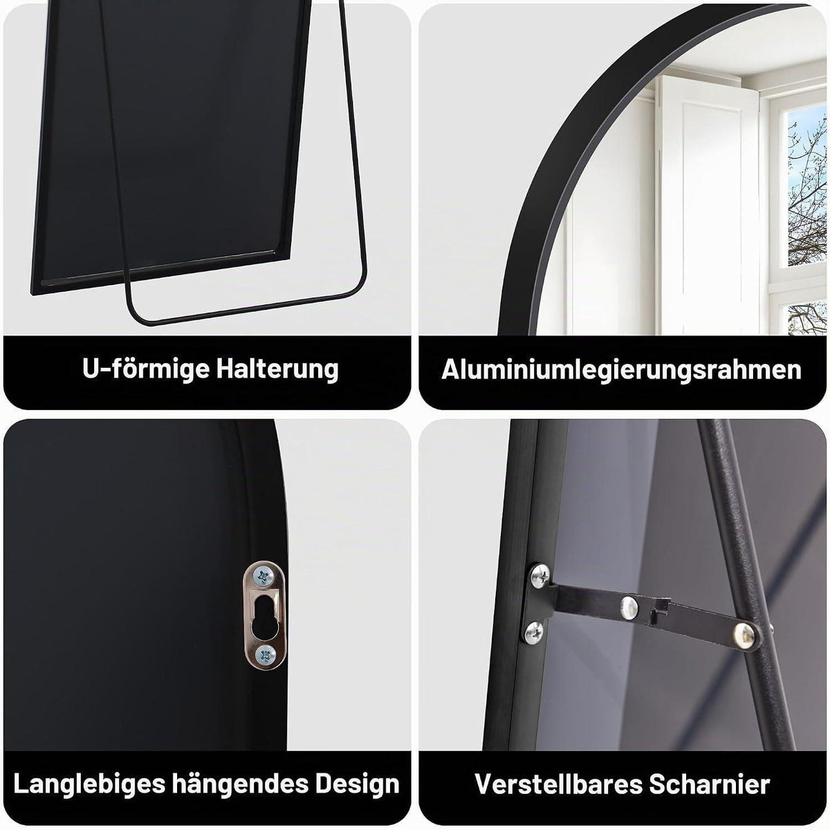 Großer Standspiegel 161x52cm – Schwarz, Verstellbar & Wandmontage