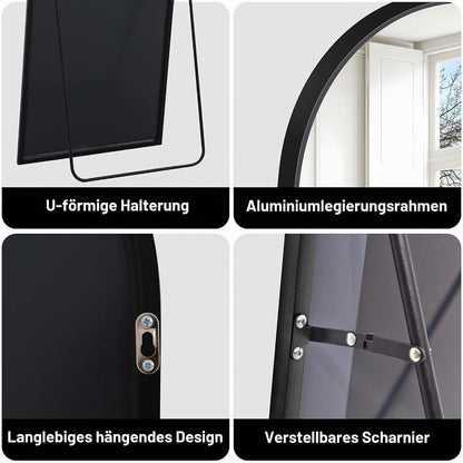 Großer Standspiegel 161x52cm – Schwarz, Verstellbar & Wandmontage