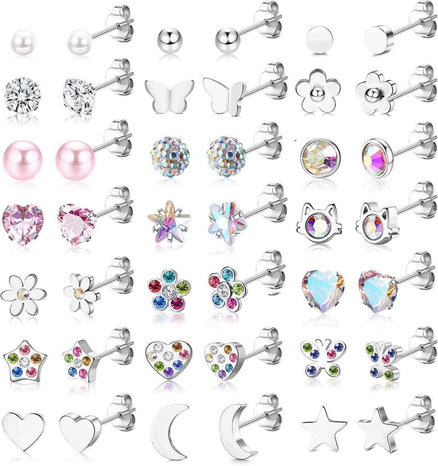 21Paar Kleine Ohrstecker Set Chirurgenstahl Zirkonia Blume