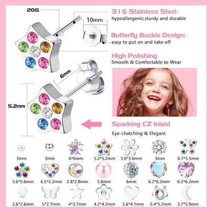 21Paar Kleine Schmetterling Blume Herz Zirkonia Ohrstecker