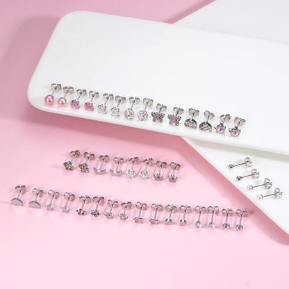 21Paar Kleine Ohrstecker Set Damen Chirurgenstahl Schmetterling Blume