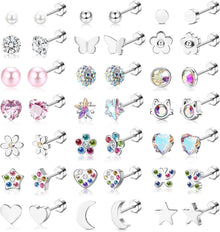 21Paar Kleine Ohrstecker Set Zirkonia Hypoallergen Spiralrücken
