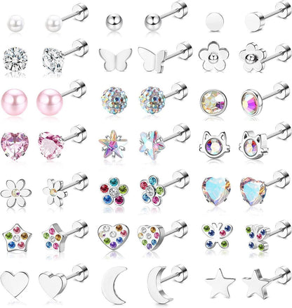 21Paar Kleine Ohrstecker Set Zirkonia Hypoallergen Spiralrücken