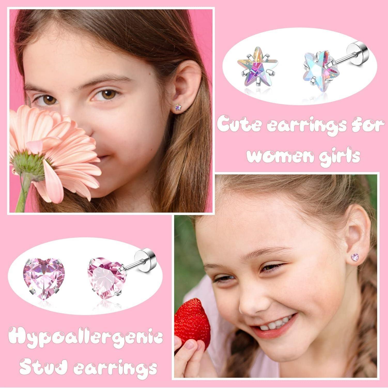 21Paar Kleine Ohrstecker Set Zirkonia Hypoallergen Spiralrücken